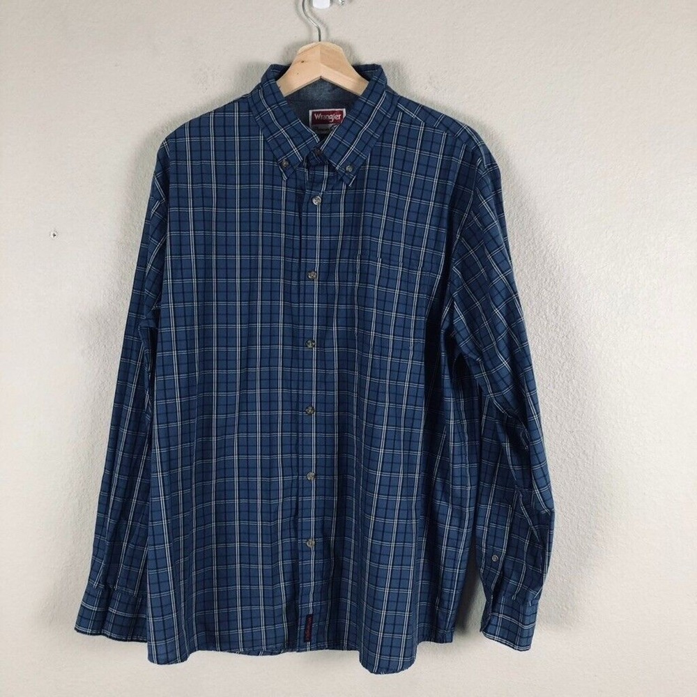 Wrangler Shirt Mens Large Blue Plaid Button Down Pocket Casual Western Colorful